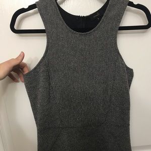 fitted ribbed gray and black sweater dress